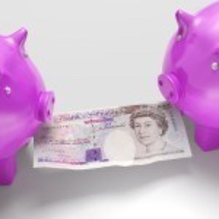 Piggybanks Fighting Over Money Showing Savings