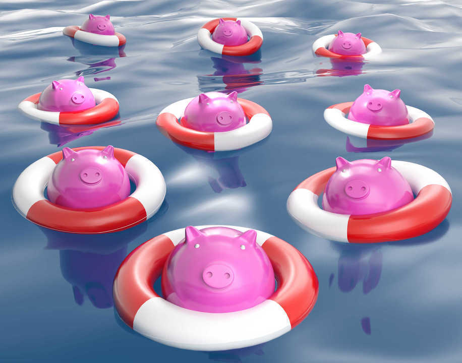 Piggybanks On Lifesavers Showing Monetary Help Or Loans