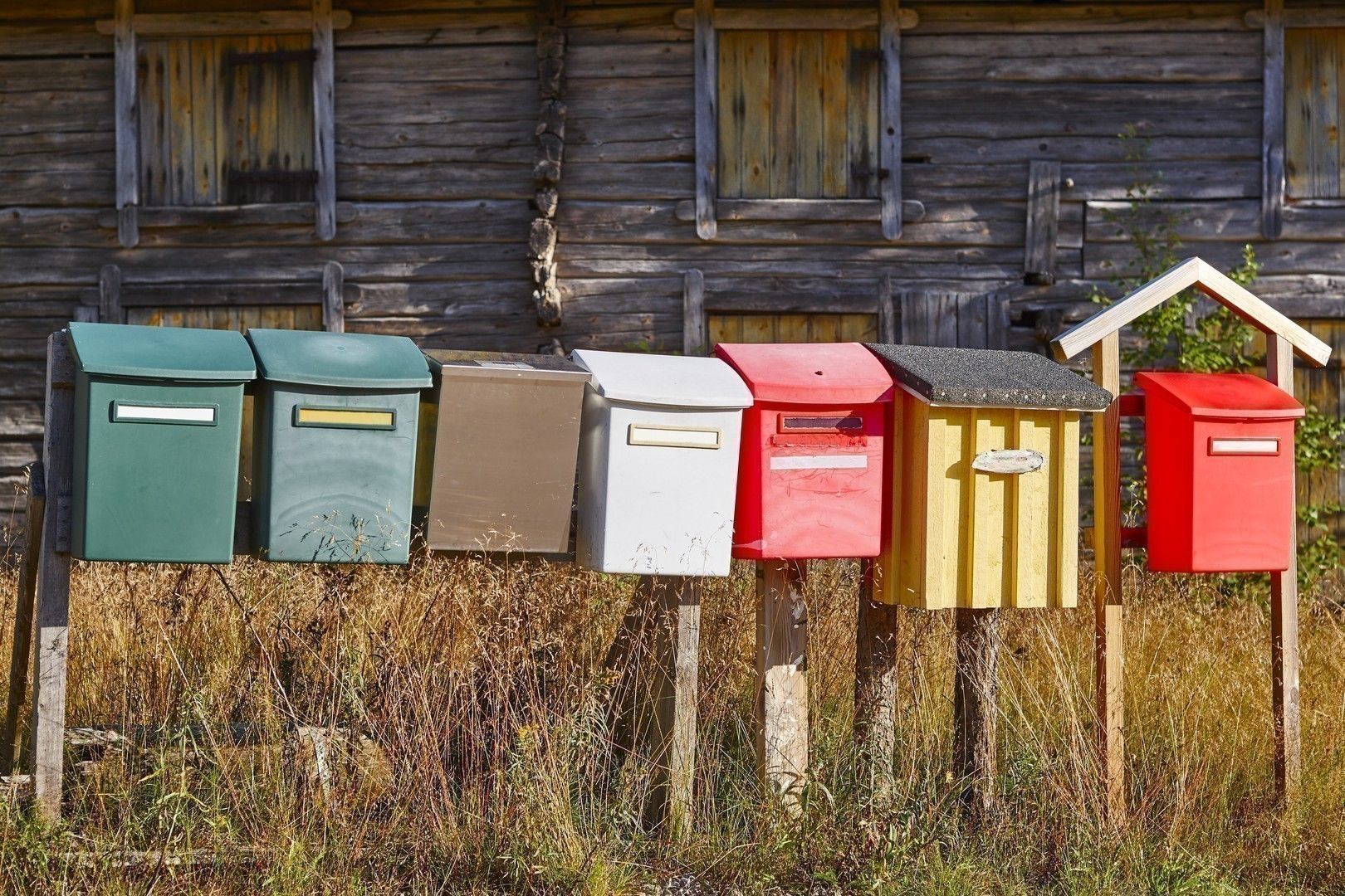 Traditional colorful vintage mailboxes in the countryside
